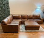 Italian Leather Sectional with Ottoman in Tobacco