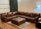 Italian Leather Sectional with Ottoman in Tobacco