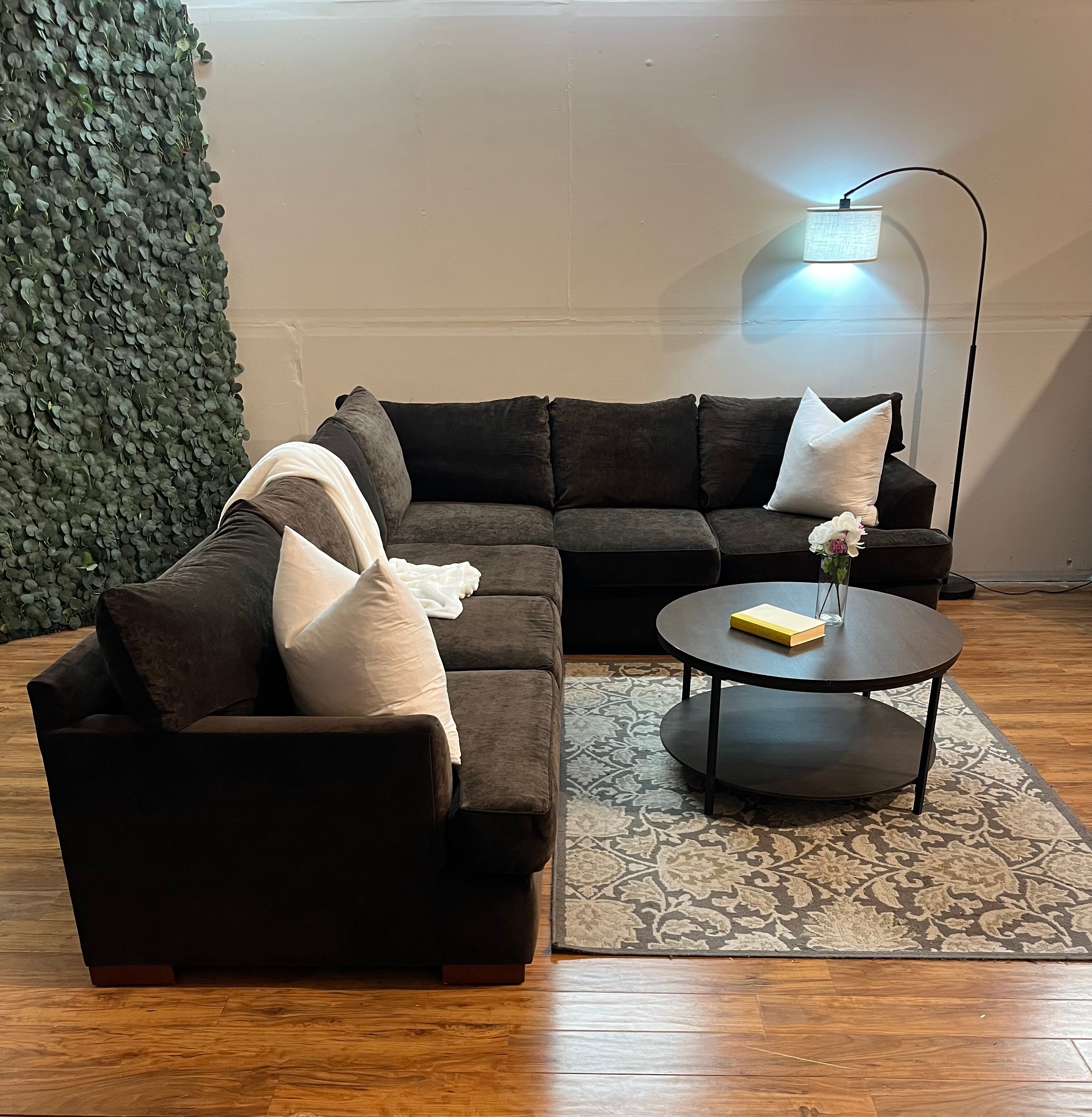 Jordan’s Furniture Sectional in Velvet Chocolate Brown