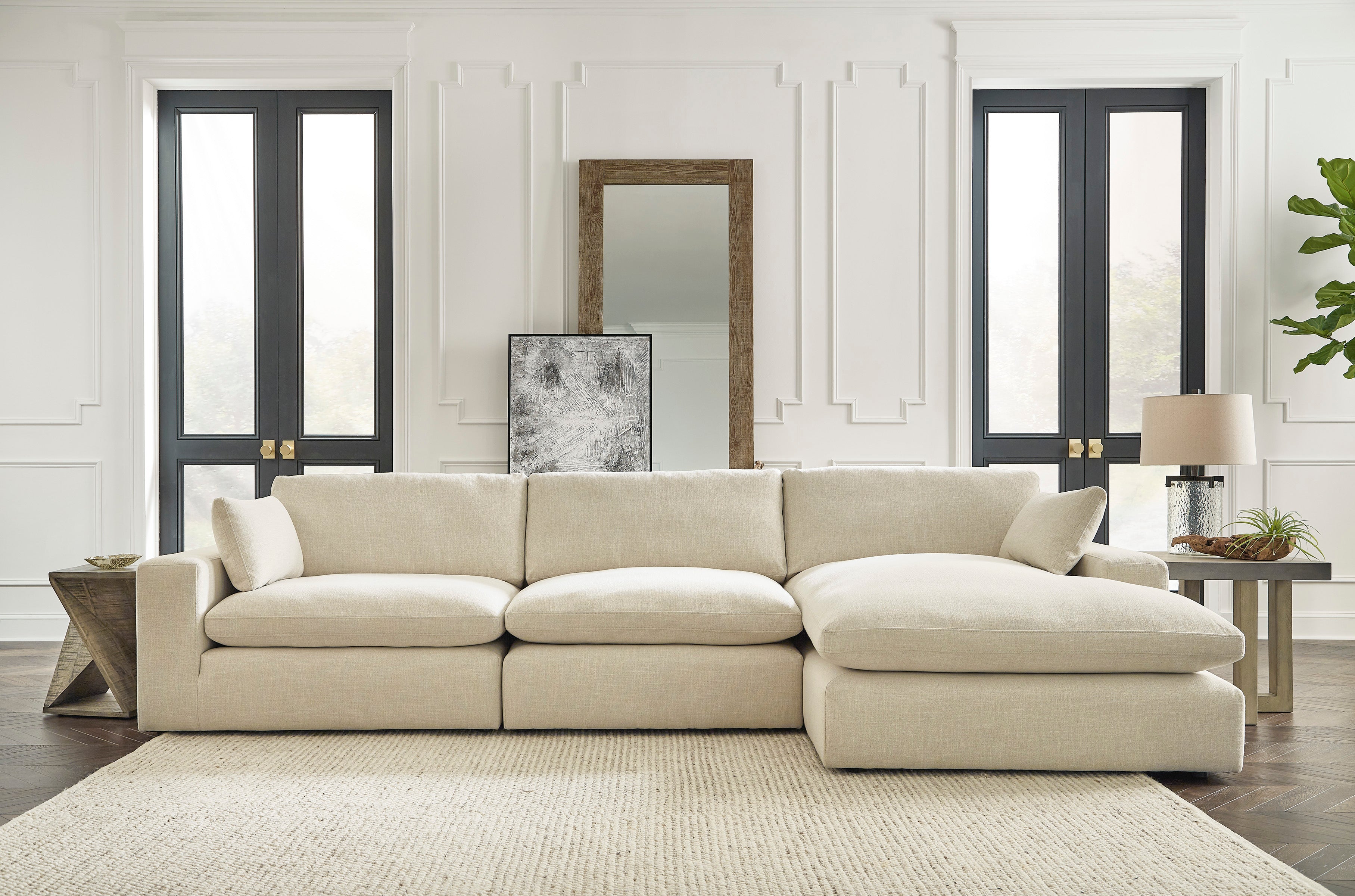 Elyza 3-Piece Sectional with RAF Chaise in Linen