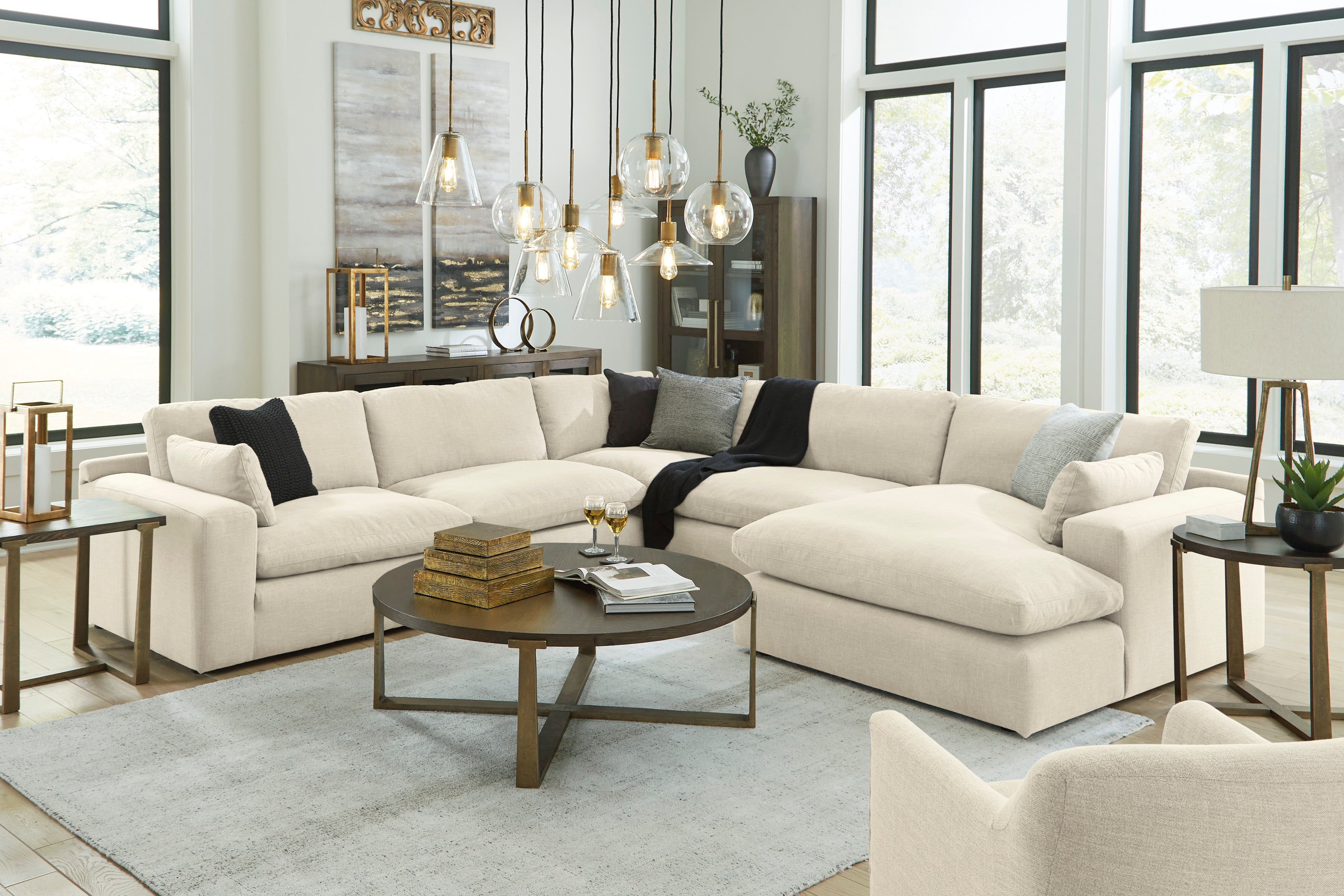 Elyza 5-Piece Sectional with RAF Chaise in Linen