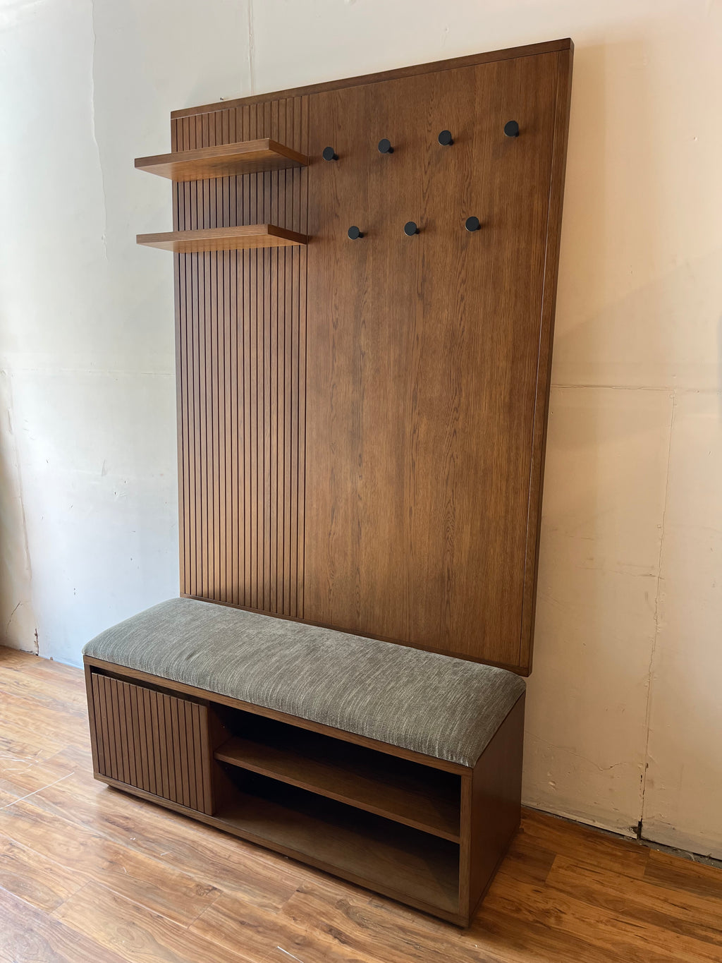 Article Kouva 47" Bench and Wall Panel Storage Set - Smoked Oak and Algonquin Green