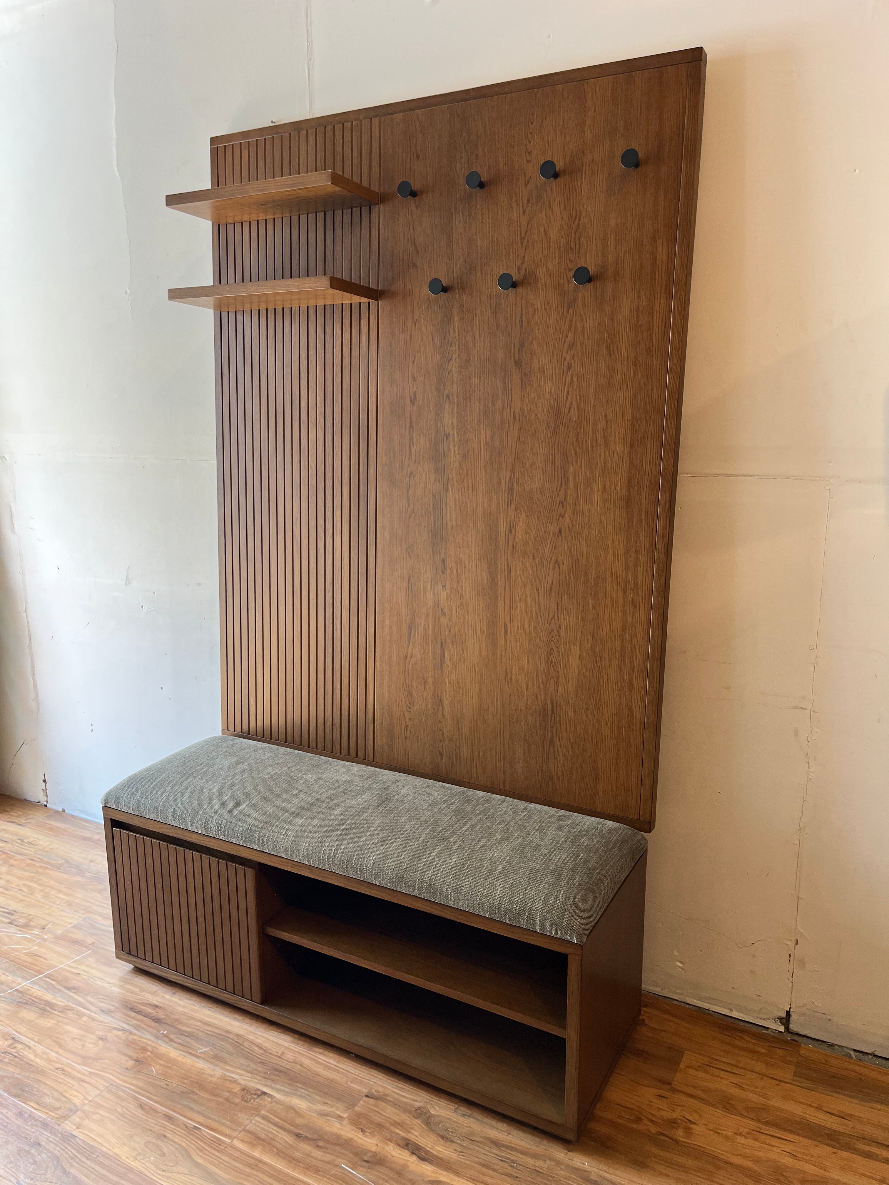 Article Kouva 47" Bench and Wall Panel Storage Set - Smoked Oak and Algonquin Green