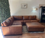 Italian Leather Sectional & Ottoman - Cognac