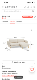Article Sanders Reversible Sectional - Hestia Gray