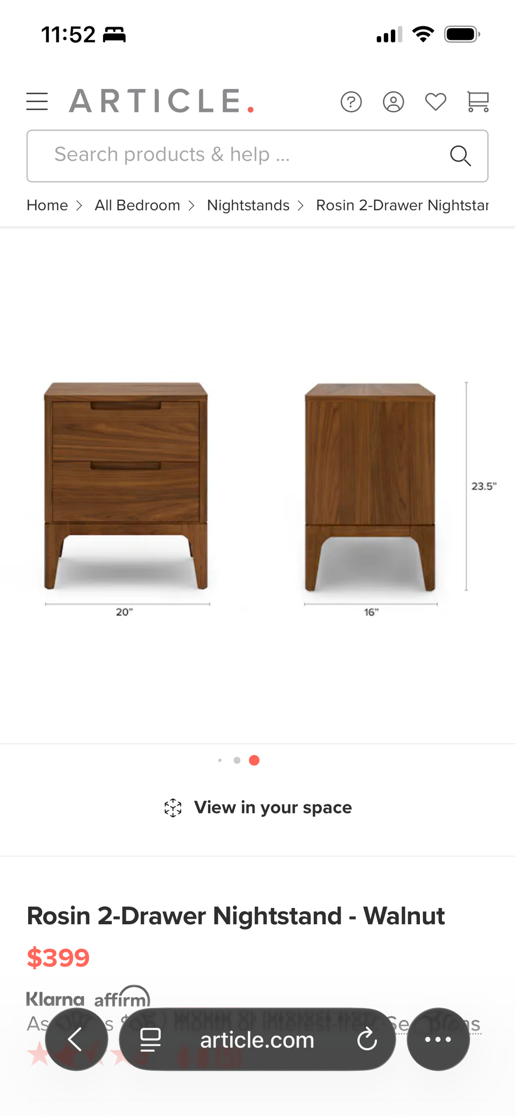 Article Rosin 2-Drawer Nightstands (2) - Walnut