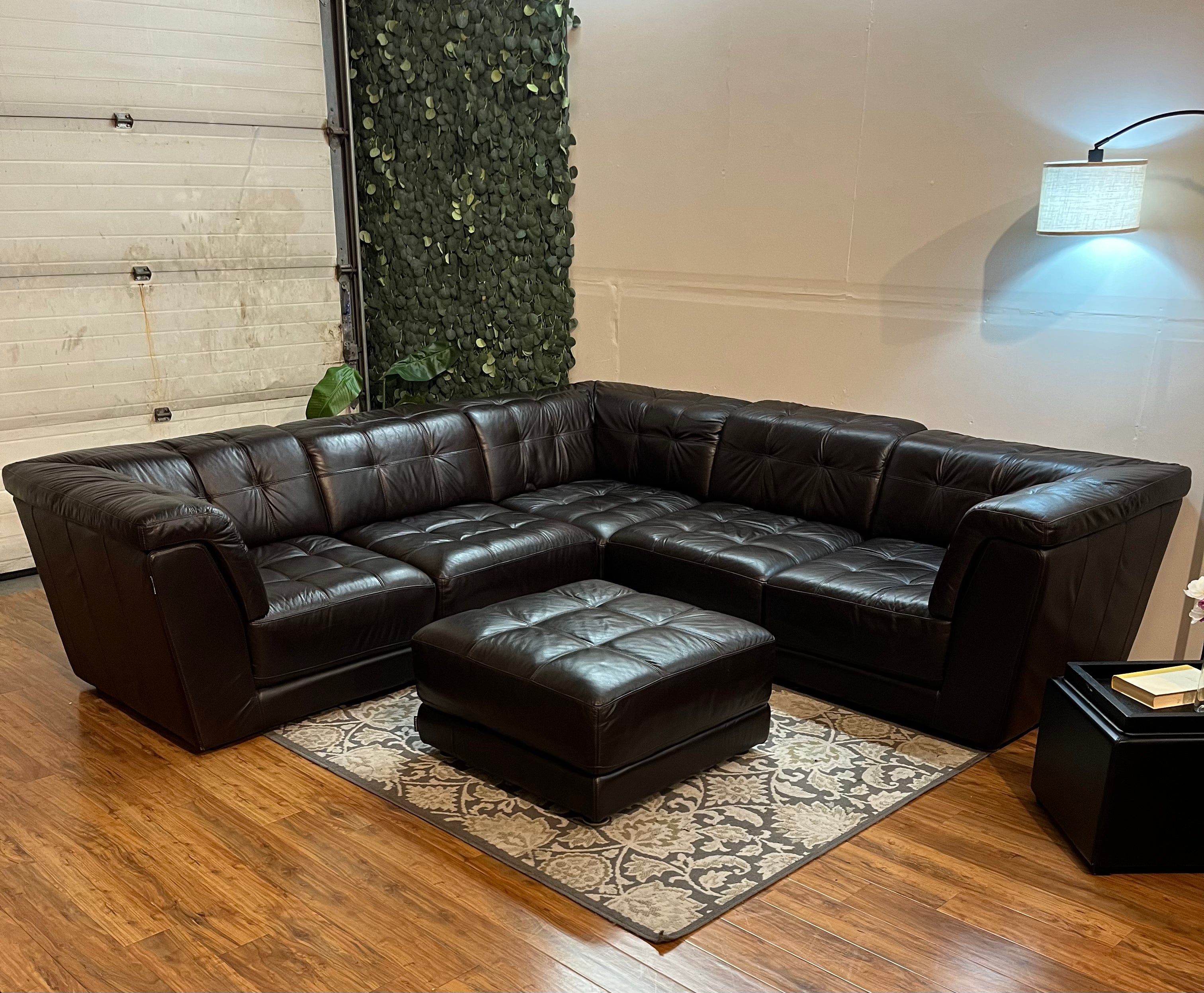 Chateau d’Ax Italian Leather Modular Sectional in Dark Chocolate Brown