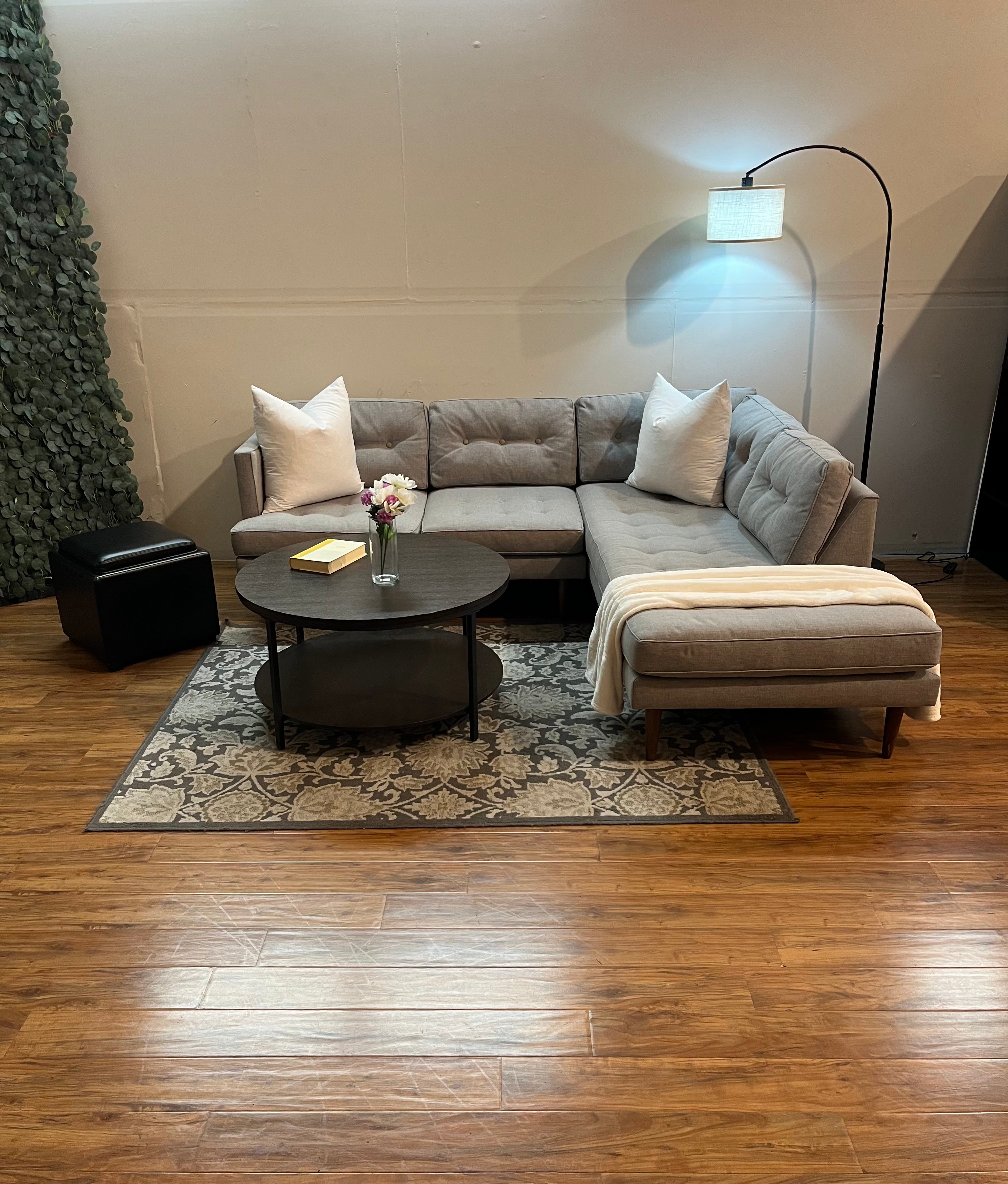 West Elm Peggy Tufted Chaise Sectional in Stone Gray