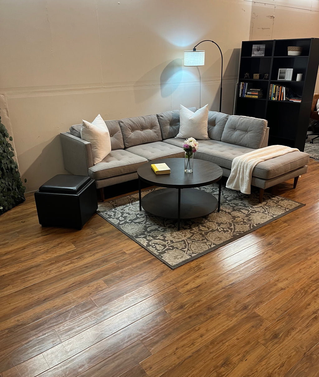 West Elm Peggy Tufted Chaise Sectional in Stone Gray