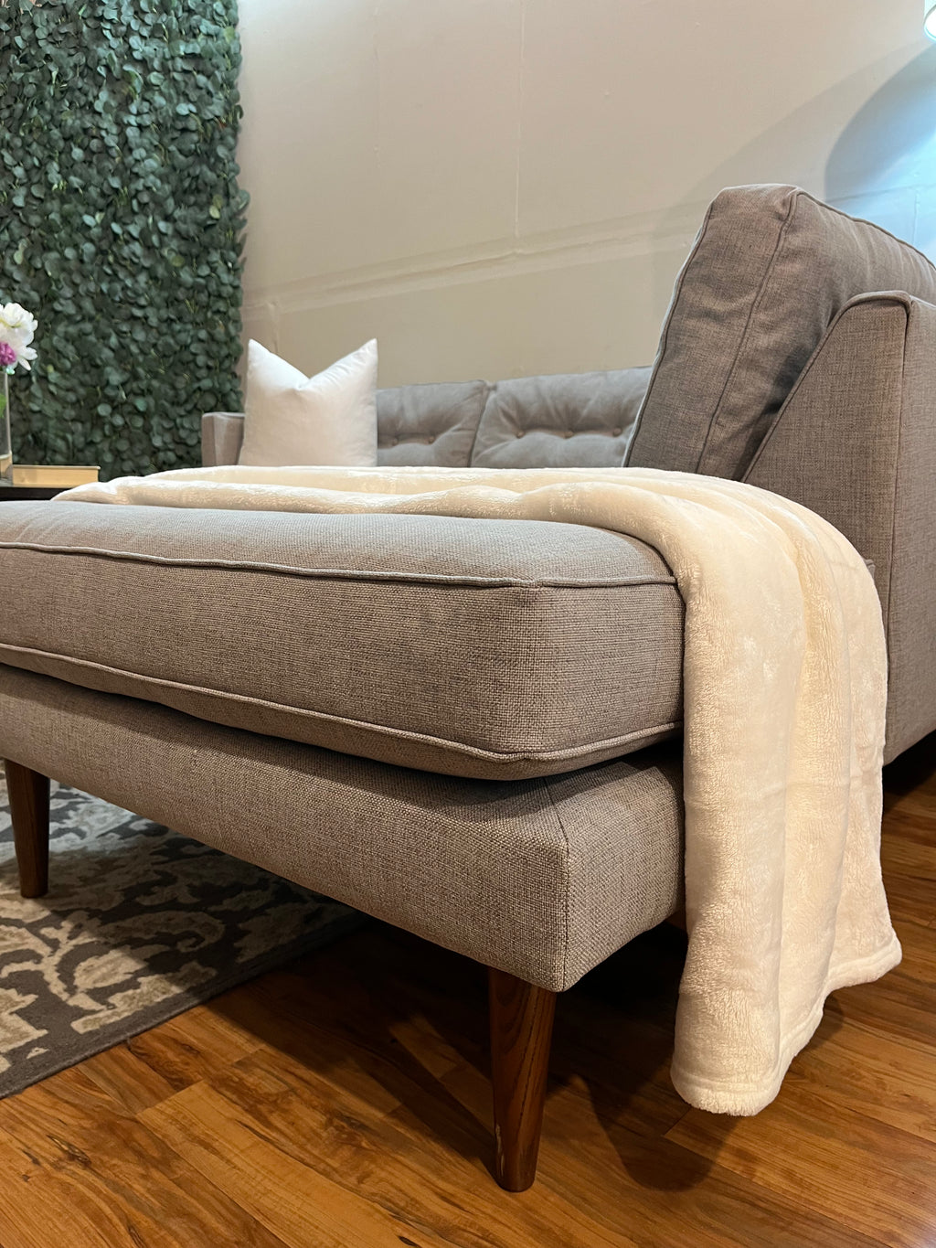 West Elm Peggy Tufted Chaise Sectional in Stone Gray