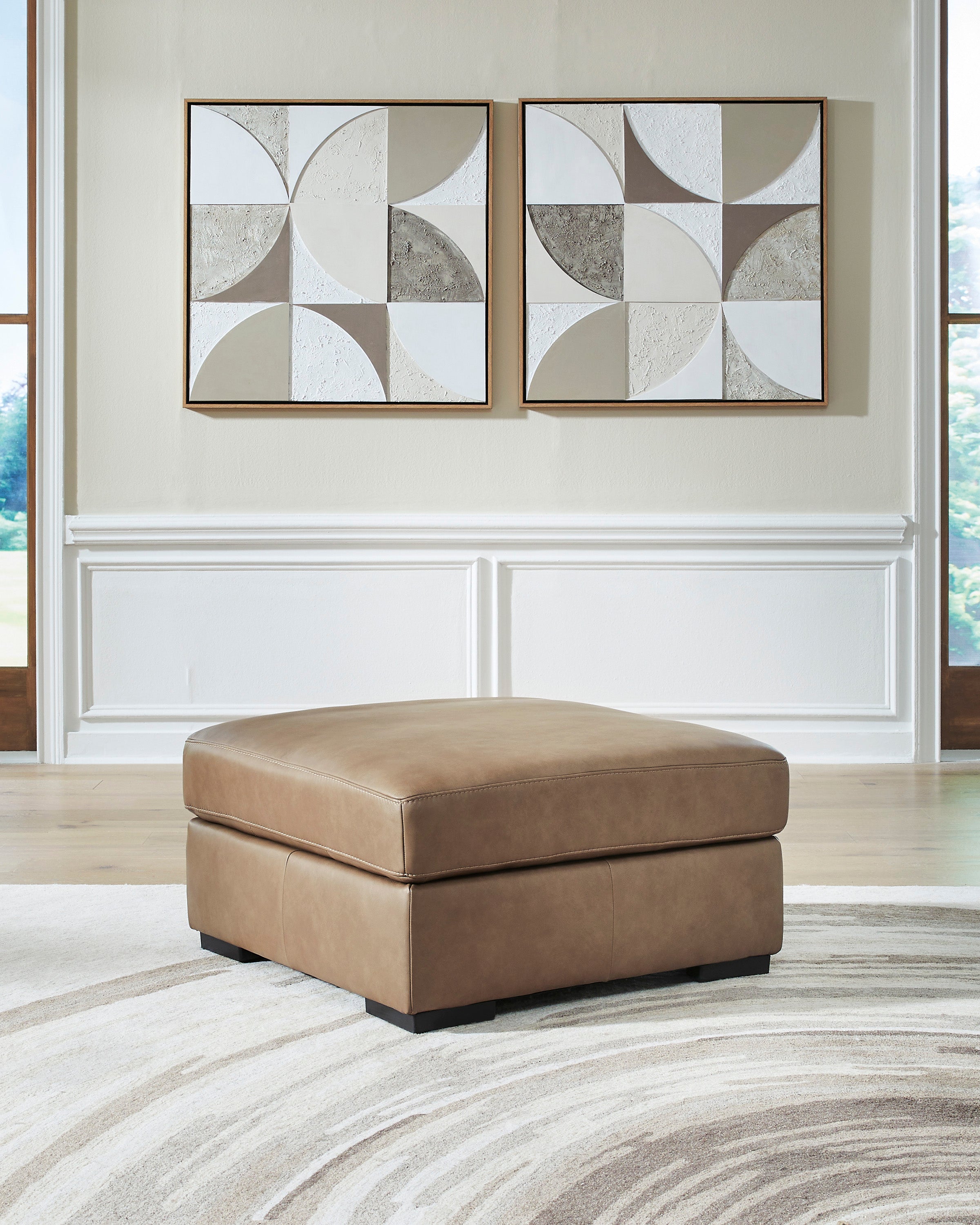 Novella Leather Ottoman in Sahara